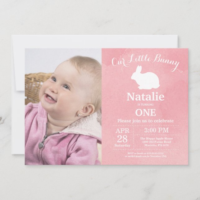 Bunny Birthday Girl Easter Egg 1st First Birthday Invitation (Front)