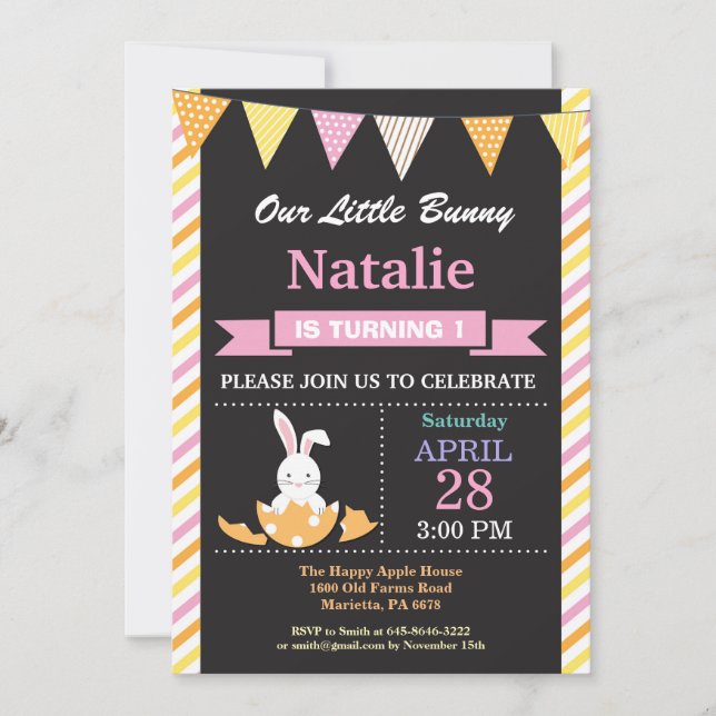 Bunny Birthday Girl Easter Egg Birthday Invitation (Front)