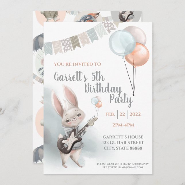 Bunny Birthday Party Invitation (Front/Back)