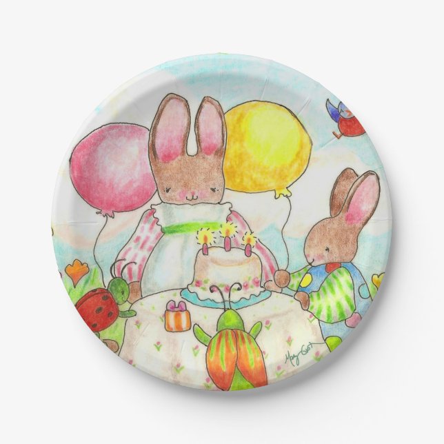 Bunny Birthday Party Paper Plate (Front)