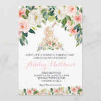 Bunny birthday pink Beautiful Floral Invitation,