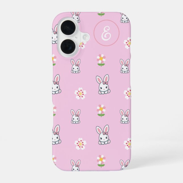 Bunny Bloom Delight iPhone 16 Case (Back)