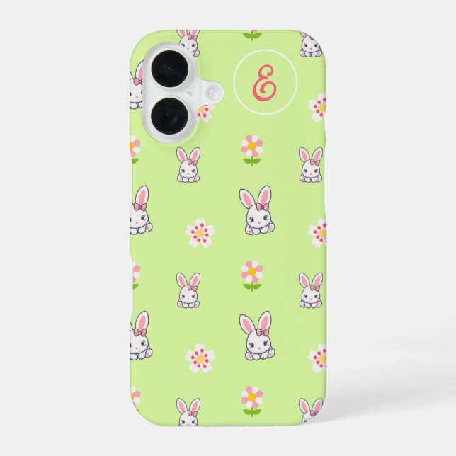 Bunny Bloom Delight iPhone 16 Case (Back)