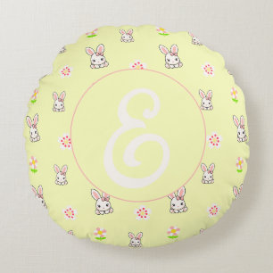 Bunny Bloom Delight Round Pillow