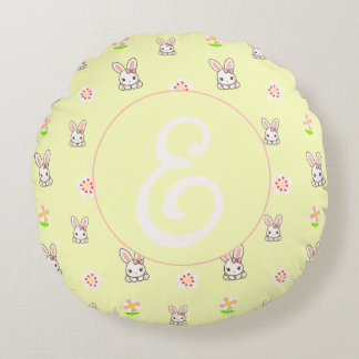 Bunny Bloom Delight Round Pillow