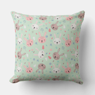 Bunny Bloom Garden Throw Pillow