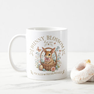 Bunny Blossom Easter Rabbit in Floral Basket Coffee Mug