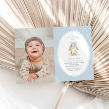 Bunny, Blue Bow, Blue Polka Dots, First Birthday