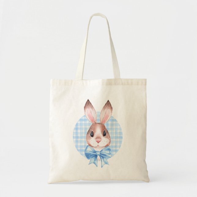 Bunny. Blue bow Tote Bag (Front)