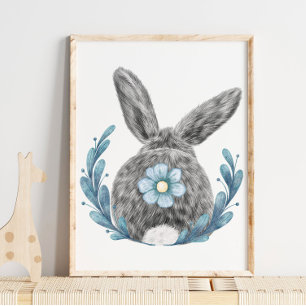 Bunny Blue Floral Nursery Print   Impression de la