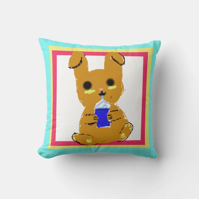 bunny boba throw pillow (Front)