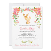 Bunny Boho Floral Invitation Pink Baby Shower