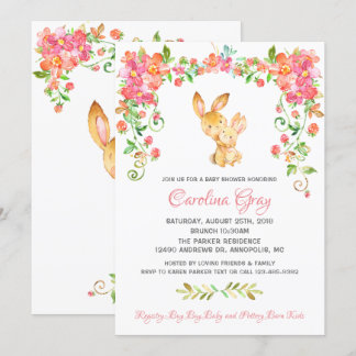 Bunny Boho Floral Invitation Pink Baby Shower
