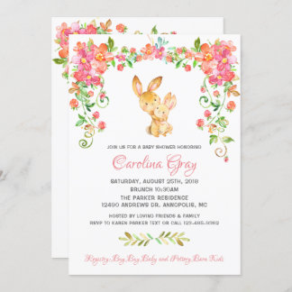 Bunny Boho Invitation Florale Baby shower rose