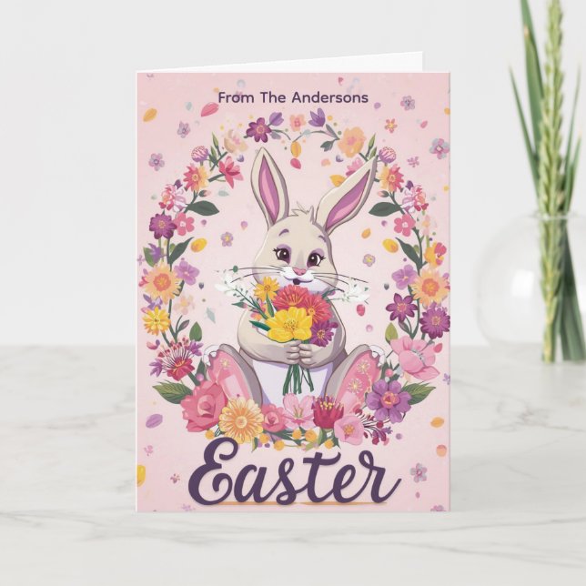  Bunny Bouquet Easter Holiday personalized card (Front)