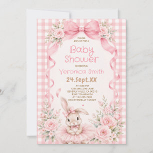 Bunny Bow Baby Shower Invitation Girl