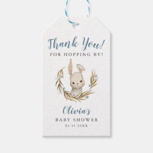 Bunny Boy Baby Shower Thanks for Hopping By Gift Tags