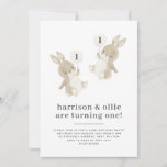 Bunny Boy Joint 1st Birthday Invitation<br><div class="desc">This design features two sweet cream coloured bunny rabbits holding a grey balloon each. You can change the number 1 and 3 in the balloons to any number and edit all of the other text. Perfect for your little ones' joint Birthday celebrations!</div>