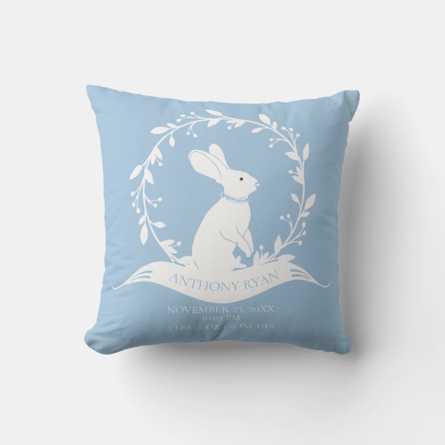 Bunny Boys  Baby Birth Stats Pillow (Front)