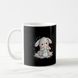 Bunny Building a Snowman Christmas Coffee Mug
