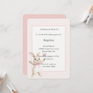 Bunny Butterfly Blush Pink Birthday Invitation