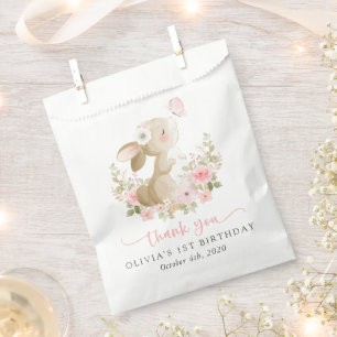 Bunny, Butterfly, Pink Flowers, First Birthday Favour Bag