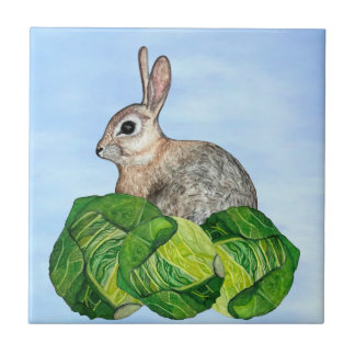 Bunny Cabbage Blue Ceramic Tile