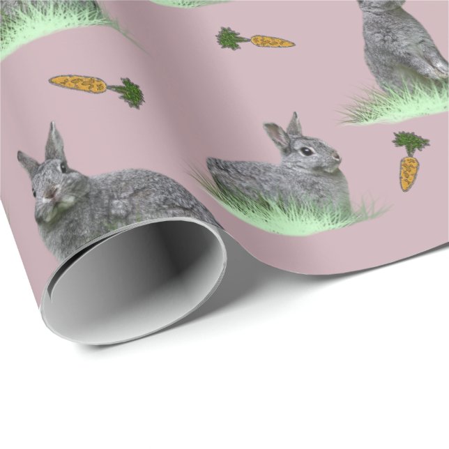 Bunny Carrot Craze Wrapping Paper (Dusty Pink) (Roll Corner)