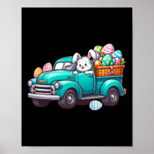 Bunny Carrying Easter Eggs On Pickup Truck Hunting Poster
