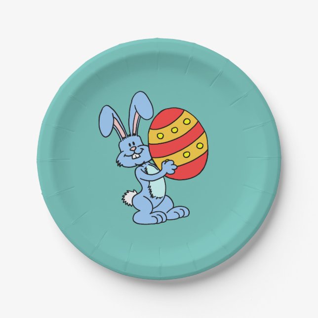 Bunny Cartoon With Easter Egg Paper Plate (Front)