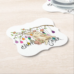 Bunny Celebrates Easter Day Paper Coaster
