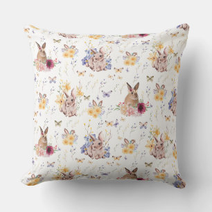 Bunny Celebrates Easter Day With Butterflies Throw Pillow