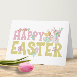 Bunny Chick Easter Personalized Cute Spring Colour Card