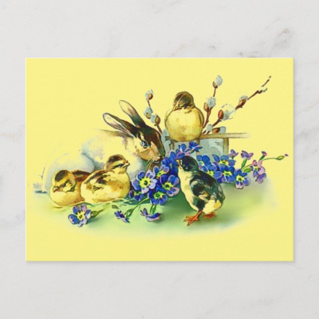 Bunny & Chicks Vintage Style Easter Postcard (Front)