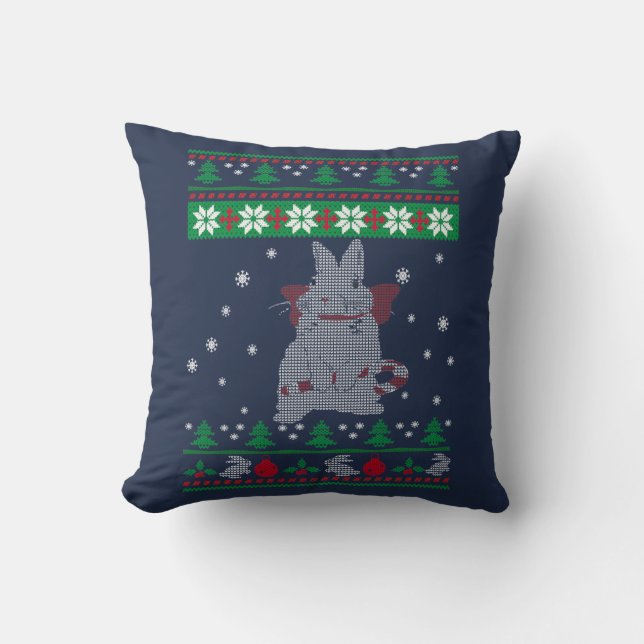 Bunny Christmas Throw Pillow (Front)