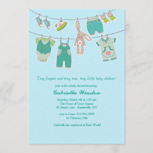 Bunny Clothesline Baby Shower Invitation