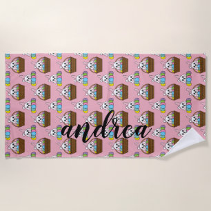 Bunny Colourful Easter EggHunt Basket   Personaliz Beach Towel