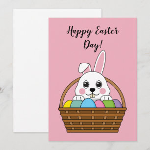 Bunny Colourful Easter EggHunt Basket Personaliz Holiday Card