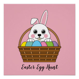 Bunny Colourful Easter EggHunt Basket   Personaliz Poster