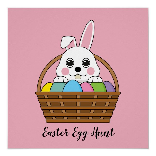 Bunny Colourful Easter EggHunt Basket | Personaliz Poster (Front)