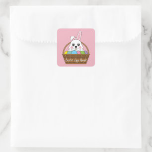 Bunny Colourful Easter EggHunt Basket   Personaliz Square Sticker
