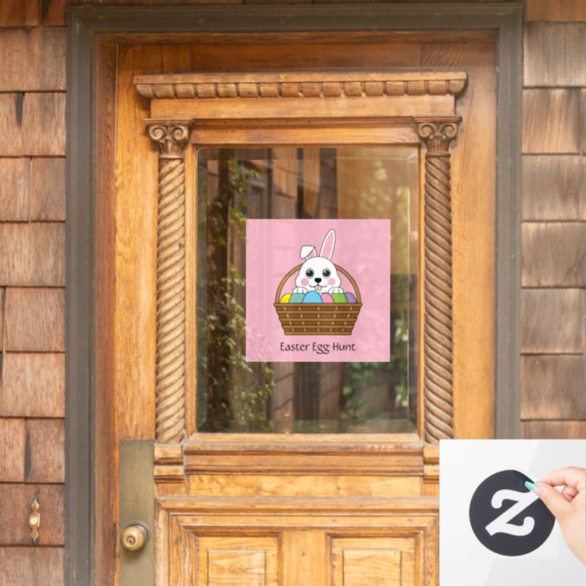 Bunny Colourful Easter EggHunt Basket | Personaliz Window Cling (Home Door)