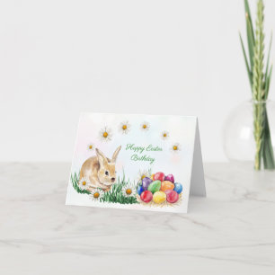 Bunny, colourful eggs, daisy Easter Birthday Holiday Card