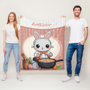 Bunny Cooking Print Fleece Blanket