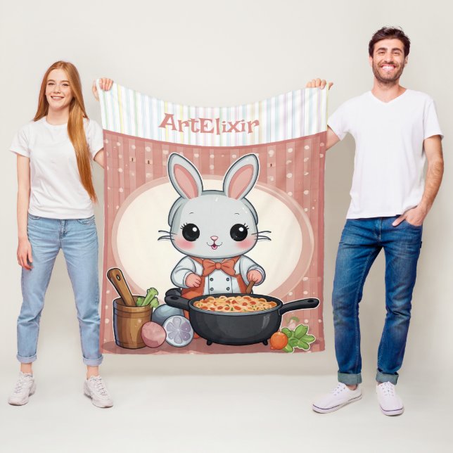 Bunny Cooking Print Fleece Blanket (In Situ)