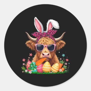 Bunny Cow Bow Tie Eating Carrot Easter Eggs Owner Classic Round Sticker