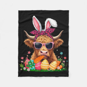 Bunny Cow Bow Tie Eating Carrot Easter Eggs Owner Fleece Blanket