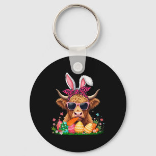 Bunny Cow Bow Tie Eating Carrot Easter Eggs Owner  Keychain