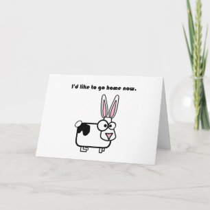 Bunny Cow Want to Go Home Funny Cartoon Note Card
