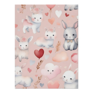 Bunny Cupid Nursery Art – Watercolor Blush Pink Poster